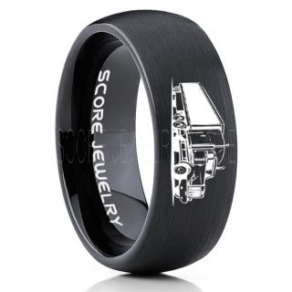 Truck Driver Ring, Trucker Ring, Black Tungsten Ring, Trucker Jewelry, Truck Driver Wedding Band, Black Tungsten Band, Black Wedding Ring
