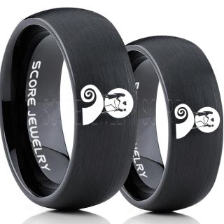 Jack and Sally Rings, Jack and Sally Wedding Bands, Black Tungsten Rings, Black Tungsten Wedding Bands, Jack and Sally Wedding Rings