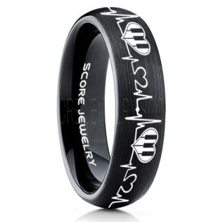 Music Ring, Music Heartbeat Ring, Music Sheet Ring, Music Jewelry, Piano Ring, Black Tungsten Ring, Black Ring, Black Wedding Band, Treble Clef Note Ring, Music Notes Ring