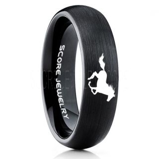 Mustang Ring, Horse Ring, Mustang Band, Equestrian Ring, Horse Lovers Ring, Western Ring, Cowboys Ring, Black Tungsten Ring, Black Wedding Band, Horse Wedding Ring
