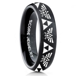 Legend of Zelda Ring, Zelda Triforce Ring, Black Zelda Wedding Ring, Black Tungsten Zelda Wedding Band, Black Tungsten Ring, Black Wedding Band, Gamer Ring