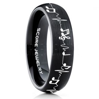 Music Ring, Music Heartbeat Ring, Music Sheet Ring, Music Jewelry, Piano Ring, Black Tungsten Ring, Black Ring, Black Wedding Band, Treble Clef Note Ring, Music Notes Ring