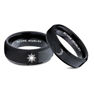 2 Piece Couple Tribal Sun and Moon Rings, Sun and Moon Wedding Bands, Tribal Sun and Moon Rings, Black Tungsten Bands, Sun and Moon Wedding Bands
