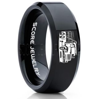 Dump Truck Ring, Truck Driver Ring, Trucker Ring, Black Tungsten Ring, Trucker Jewelry, Truck Driver Wedding Band, Black Tungsten Band, Black Wedding Ring