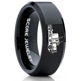 Truck Driver Ring, Trucker Ring, Black Tungsten Ring, Trucker Jewelry, Truck Driver Wedding Band, Black Tungsten Band, Black Wedding Ring