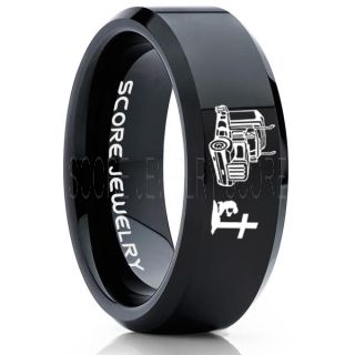 Truck Driver Ring, Trucker Ring, Praying Cowboy Ring, Black Tungsten Ring, Trucker Jewelry, Truck Driver Wedding Band, Black Tungsten Band, Black Wedding Ring