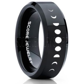 Moon Phases Ring, Moon Ring, Moon Jewelry, Astronomy Ring, Science Ring, Lunar Phases Ring, Lunar Jewelry, Teacher Ring, Black Tungsten Ring