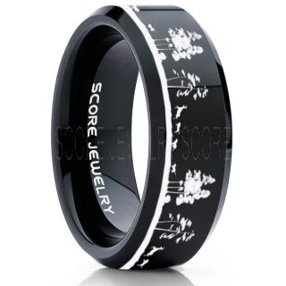 Wolves Hunting Deer Ring, Deer Hunting Ring, Elk Hunting Ring, Deer Hunting Tungsten Ring, Wolves Hunting Deer Scene Ring, Crossbow Deer Ring, Elk in Forest Scene Ring, Deer Jewelry, Black Tungsten Wedding Band