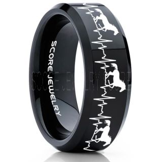 Mustang Ring, Horse Ring, Mustang Heartbeat Ring, Equestrian Ring, Horse Lovers Ring, Western Ring, Cowboys Ring, Black Tungsten Ring, Black Wedding Band, Horse Wedding Ring