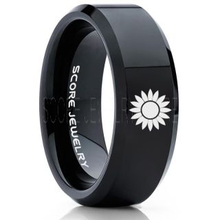 Sunflower Ring, Sunflower Jewelry, Sunflower Wedding Ring, Sunflower Wedding Band, Black Tungsten Ring, Black Wedding Band, Black Wedding Ring