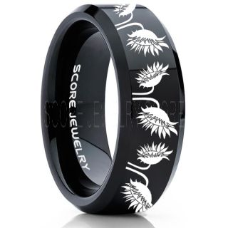 Sunflower Ring, Sunflower Jewelry, Sunflower Wedding Ring, Sunflower Wedding Band, Black Tungsten Ring, Black Wedding Band, Black Wedding Ring