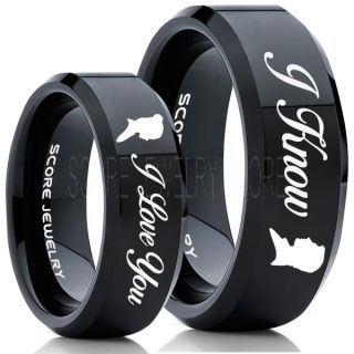 I Love You I Know Rings, 2 Piece Couple Set Star Wars Rings, Star Wars Wedding Bands, Matching I Love You I Know Rings, Black Wedding Rings, Black Tungsten Bands, Star Wars Wedding Bands