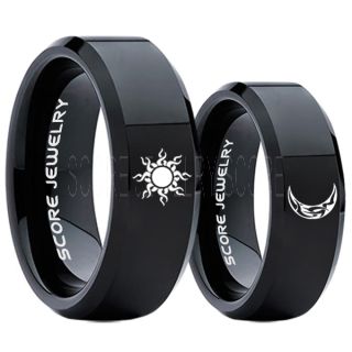 Sun and Moon Rings, Sun Ring, Moon Ring, 2 Piece Couple Tribal Sun and Moon Rings, Sun and Moon Wedding Bands, Tribal Sun and Moon Rings, Black Tungsten Bands, Sun and Moon Wedding Bands