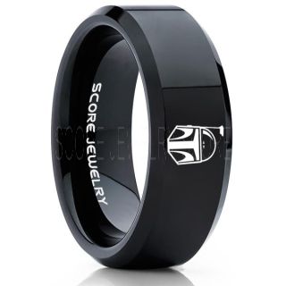 Boba Fett Ring, Boba Fett Helmet Ring, Boba Fett Mandalorian Ring, Star Wars Ring, Star Wars Wedding Band, Black Mandalorian Wedding Ring, Black Tungsten Band, Mandalorian Wedding Band, Star Wars Wedding Ring, Star Wars Mandalorian Jewelry