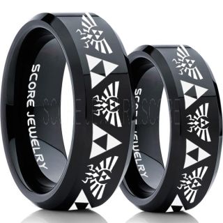 Zelda Ring, Gamer Ring, 2 Piece Couple Set Legend of Zelda Rings, Zelda Wedding Rings, Zelda Wedding Bands, Black Tungsten Rings, Black Wedding Bands