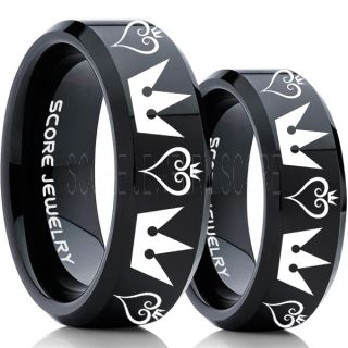 Kingdom Hearts Rings, 2 Piece Couple Kingdom Hearts Rings, Kingdom Hearts Jewelry, Kingdom Hearts Wedding Rings, Kingdom Hearts Wedding Bands, Kingdom Hearts Black Rings, Black Tungsten Wedding Bands