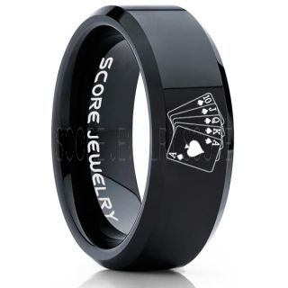 Royal Flush Ring, Ace of Spades Royal Flush Card Suit Ring, Texas Holdem Poker Ring, Poker Ring, Ace of Spades Ring, Poker Jewelry, Casino Ring, Joker Ring, Poker Wedding Ring, Black Tungsten Ring