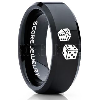 Craps Ring, Dice Ring, Dice Jewelry, Dice Wedding Ring, Poker Ring, Gaming Ring, Casino Ring, Joker Ring, Black Wedding Band, Black Tungsten Ring
