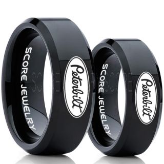 Peterbilt Rings, Peterbilt Jewelry, 2 Piece Couple Set Black Tungsten Rings, Trucker Rings, Truck Driver Rings, Driver Rings, Black Tungsten Wedding Bands
