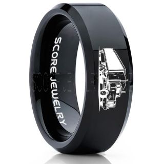 Truck Driver Ring, Trucker Ring, Black Tungsten Ring, Trucker Jewelry, Truck Driver Wedding Band, Black Tungsten Band, Black Wedding Ring