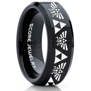 Legend of Zelda Ring, Zelda Triforce Ring, Black Zelda Wedding Ring, Black Tungsten Zelda Wedding Band, Black Tungsten Ring, Black Wedding Band, Gamer Ring