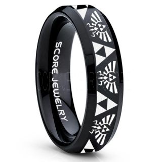 Legend of Zelda Ring, Zelda Triforce Ring, Black Zelda Wedding Ring, Black Tungsten Zelda Wedding Band, Black Tungsten Ring, Black Wedding Band, Gamer Ring