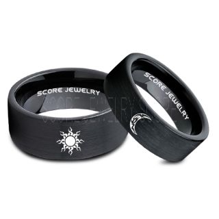 2 Piece Couple Tribal Sun and Moon Rings, Sun and Moon Wedding Bands, Tribal Sun and Moon Rings, Black Tungsten Bands, Sun and Moon Wedding Bands