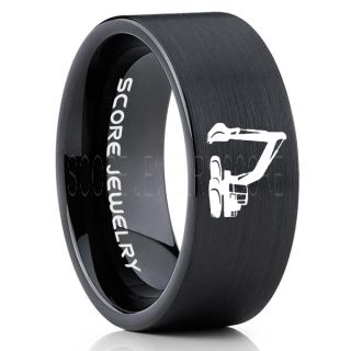 Backhoe Ring, Excavator Ring, Tractor Ring, Construction Machinery Ring, Backhoe Jewelry, Excavation Machinery Ring, Bulldozer Ring, Black Tungsten Wedding Ring, Black Tungsten Ring