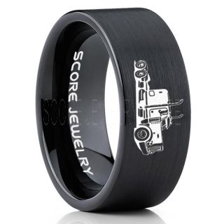 Truck Driver Ring, Trucker Ring, Black Tungsten Ring, Trucker Jewelry, Truck Driver Wedding Band, Black Tungsten Band, Black Wedding Ring