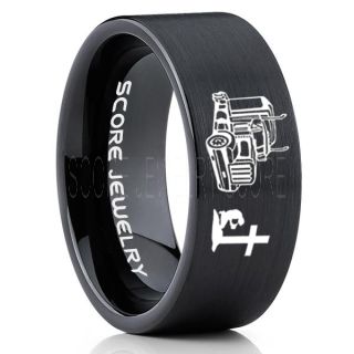 Truck Driver Ring, Trucker Ring, Praying Cowboy Ring, Black Tungsten Ring, Trucker Jewelry, Truck Driver Wedding Band, Black Tungsten Band, Black Wedding Ring