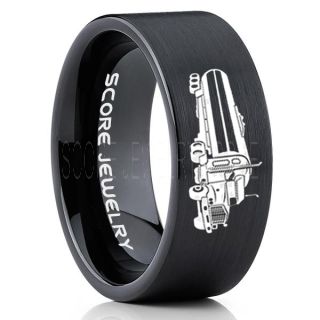 Tank Truck Ring, Tanker Ring, Fuel Truck, Truck Driver Ring, Trucker Ring, Black Tungsten Ring, Trucker Jewelry, Truck Driver Wedding Band, Black Tungsten Band, Black Wedding Ring