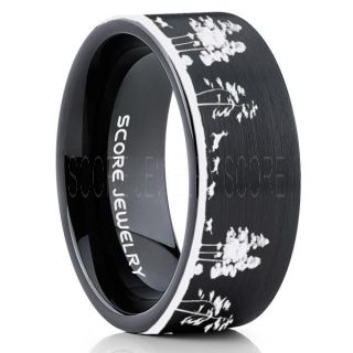 Wolves Hunting Deer Ring, Deer Hunting Ring, Elk Hunting Ring, Deer Hunting Tungsten Ring, Wolves Hunting Deer Scene Ring, Crossbow Deer Ring, Elk in Forest Scene Ring, Deer Jewelry, Black Tungsten Wedding Band