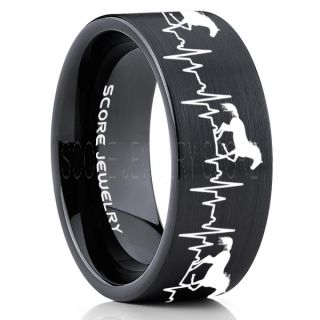 Mustang Ring, Horse Ring, Mustang Heartbeat Ring, Equestrian Ring, Horse Lovers Ring, Western Ring, Cowboys Ring, Black Tungsten Ring, Black Wedding Band, Horse Wedding Ring