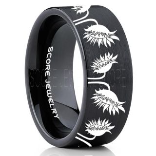 Sunflower Ring, Sunflower Jewelry, Sunflower Wedding Ring, Sunflower Wedding Band, Black Tungsten Ring, Black Wedding Band, Black Wedding Ring
