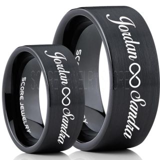 Infinity Couple Rings, Matching Couple Wedding Rings Set, Couple Wedding Rings, CUSTOMIZE YOUR NAMES Wedding Bands, Always and Forever Jewelry, Black Tungsten Wedding Ring, Black Tungsten Rings