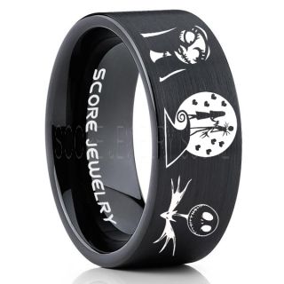Jack and Sally Ring, Jack and Sally Wedding Band, We're Simply Meant To Be Ring, Black Tungsten Ring, Black Tungsten Wedding Band, Jack and Sally Wedding Ring