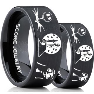 Jack and Sally Rings, Jack and Sally Wedding Bands, Black Tungsten Rings, Black Tungsten Wedding Bands, Jack and Sally Wedding Rings