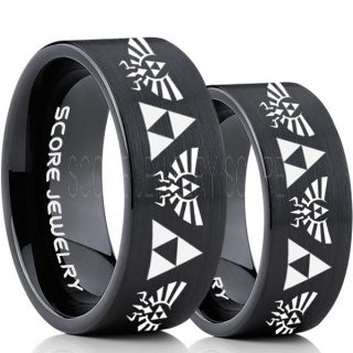 Zelda Ring, Gamer Ring, 2 Piece Couple Set Legend of Zelda Rings, Zelda Wedding Rings, Zelda Wedding Bands, Black Tungsten Rings, Black Wedding Bands