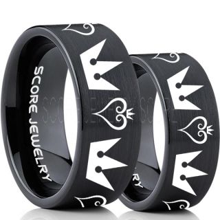 Kingdom Hearts Rings, 2 Piece Couple Kingdom Hearts Rings, Kingdom Hearts Jewelry, Kingdom Hearts Wedding Rings, Kingdom Hearts Wedding Bands, Kingdom Hearts Black Rings, Black Tungsten Wedding Bands