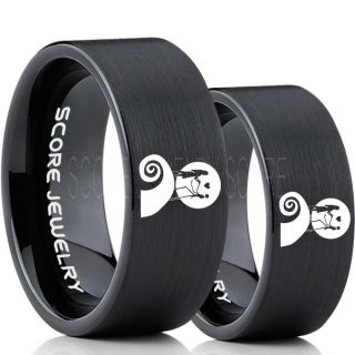 Jack and Sally Rings, Jack and Sally Wedding Bands, Black Tungsten Rings, Black Tungsten Wedding Bands, Jack and Sally Wedding Rings