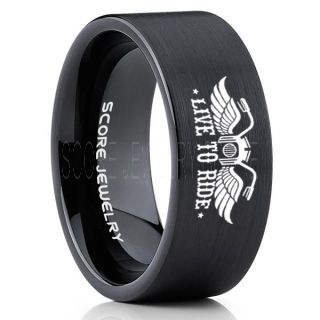 Live To Ride Ring, Live To Ride Wedding Ring, Motorcycle Ring, Live To Ride Wedding Band, Live To Ride Jewelry, Biker Ring, Biker Tungsten Wedding Ring, Black Tungsten Rings