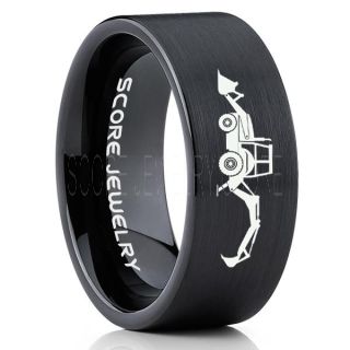 Backhoe Ring, Excavator Ring, Tractor Ring, Construction Machinery Ring, Backhoe Jewelry, Excavation Machinery Ring, Bulldozer Ring, Black Tungsten Wedding Ring, Black Tungsten Ring