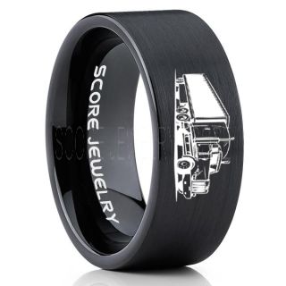 Truck Driver Ring, Trucker Ring, Black Tungsten Ring, Trucker Jewelry, Truck Driver Wedding Band, Black Tungsten Band, Black Wedding Ring