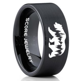 Grizzly Bear Ring, Bear Ring, Grizzly Mountains Ring, Grizzly Bear Jewelry, Hunting Ring, Outdoorsman Ring, Grizzly Bear Jewelry, Bear Jewelry, Black Tungsten Band
