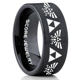 Legend of Zelda Ring, Zelda Triforce Ring, Black Zelda Wedding Ring, Black Tungsten Zelda Wedding Band, Black Tungsten Ring, Black Wedding Band, Gamer Ring