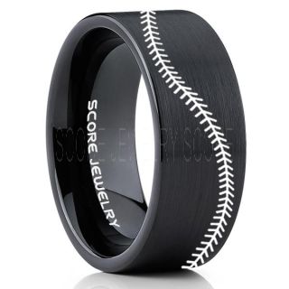 Baseball Ring, Baseball Stitch Pattern Ring, Black Tungsten Ring, Black Ring, Black Wedding Band, Black Wedding Ring, Baseball Stitch Ring, Black Tungsten Band