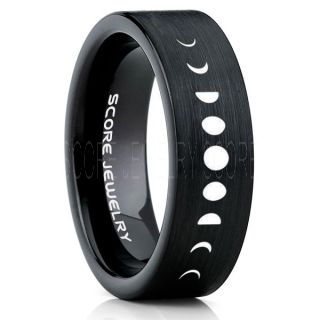 Moon Phases Ring, Moon Ring, Moon Jewelry, Astronomy Ring, Science Ring, Lunar Phases Ring, Lunar Jewelry, Teacher Ring, Black Tungsten Ring