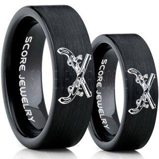 Revolver Rings, 2 Piece Couple Set Vintage Revolver Rings, Military Rings, Handgun Rings, Gun Rings, Antique Revolver Rings, Antique Revolver Jewelry, Black Tungsten Rings