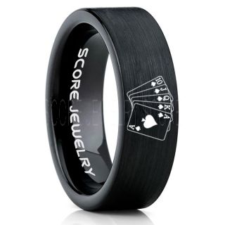 Royal Flush Ring, Ace of Spades Royal Flush Card Suit Ring, Texas Holdem Poker Ring, Poker Ring, Ace of Spades Ring, Poker Jewelry, Casino Ring, Joker Ring, Poker Wedding Ring, Black Tungsten Ring