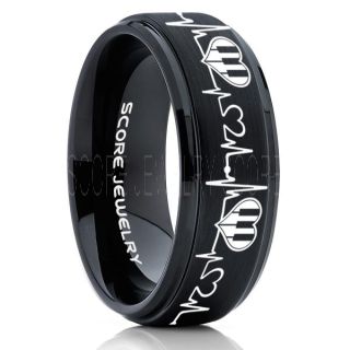 Music Ring, Music Heartbeat Ring, Music Sheet Ring, Music Jewelry, Piano Ring, Black Tungsten Ring, Black Ring, Black Wedding Band, Treble Clef Note Ring, Music Notes Ring
